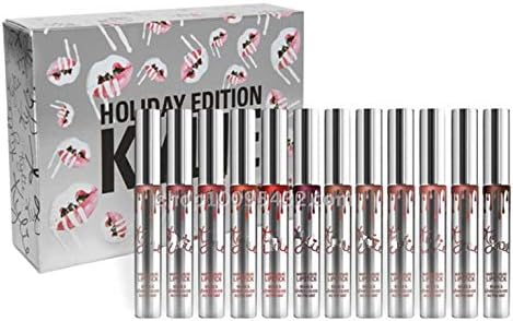 drunkenman Kylie Holiday Edition 12 Pcs Portable Matte Lip Gloss Kit Liquid Lip Kollection Women Cosmetics Lip Make Up Gift Set