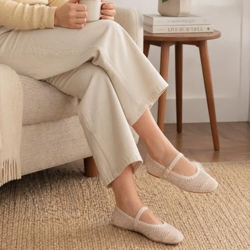Image of Frank Mully Womens Casual Flat Shoes Square Toe Shoes Knitted Mesh Flat Comfort Work Flat Shoes for Daily Washable