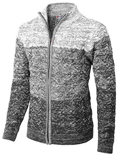 H2H Mens Casual Slim Fit Twisted Knit Zip up Cardigan with Gradation Color CHARCOALWHITE US 2XL/Asia 3XL (KMOCAL0133)
