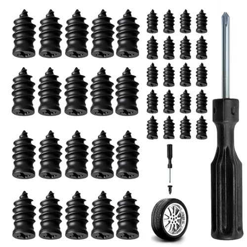Image of Tire Plugs Screw Type,Tire Repair Rubber Nail Kit, 2 Size Vacuum Tire Plug Kit, Carbon Steel Center, for Car, Motorcycle, Truck, Bicycle, ATV, with Storage Case