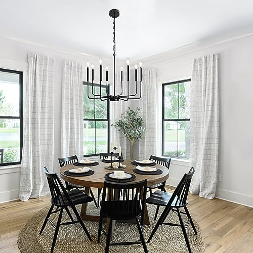 Lwytjo Chandeliers For Dining Room, 8 Lights Modern Farmhouse Black Chandelier Ceiling Light Fixtures Over Table, Adjustable Height Vintage Candle Chandelier For Living Room Kitchen Foyer Entryway #TOP3