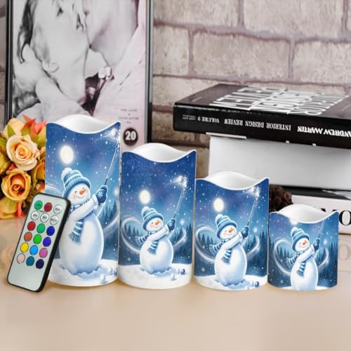 Image of Christmas Flameless Candles with Remote Set of 4 | Xmas Flameless Candle Set with Timer, Battery Operated, Fake Candles for Kitchen Room, Home Decor