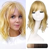 REECHO 12' Synthetic Hair Topper Wiglet Hair Enhancer with Straight Bangs 3 Clips in Wavy Curly Hair...
