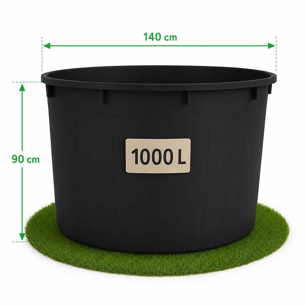 Ondis24 Regentonne 1000 Liter, Regenfass XXXL, Regenwassertank aus schwarzem Kunststoff, Wasserfass, Robust & UV-Beständig, Wasserspeicher Fass aus LDPE