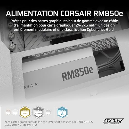 CORSAIR RM850e (2025) Alimentation ATX Modulaire & Silencieuse – Blanc