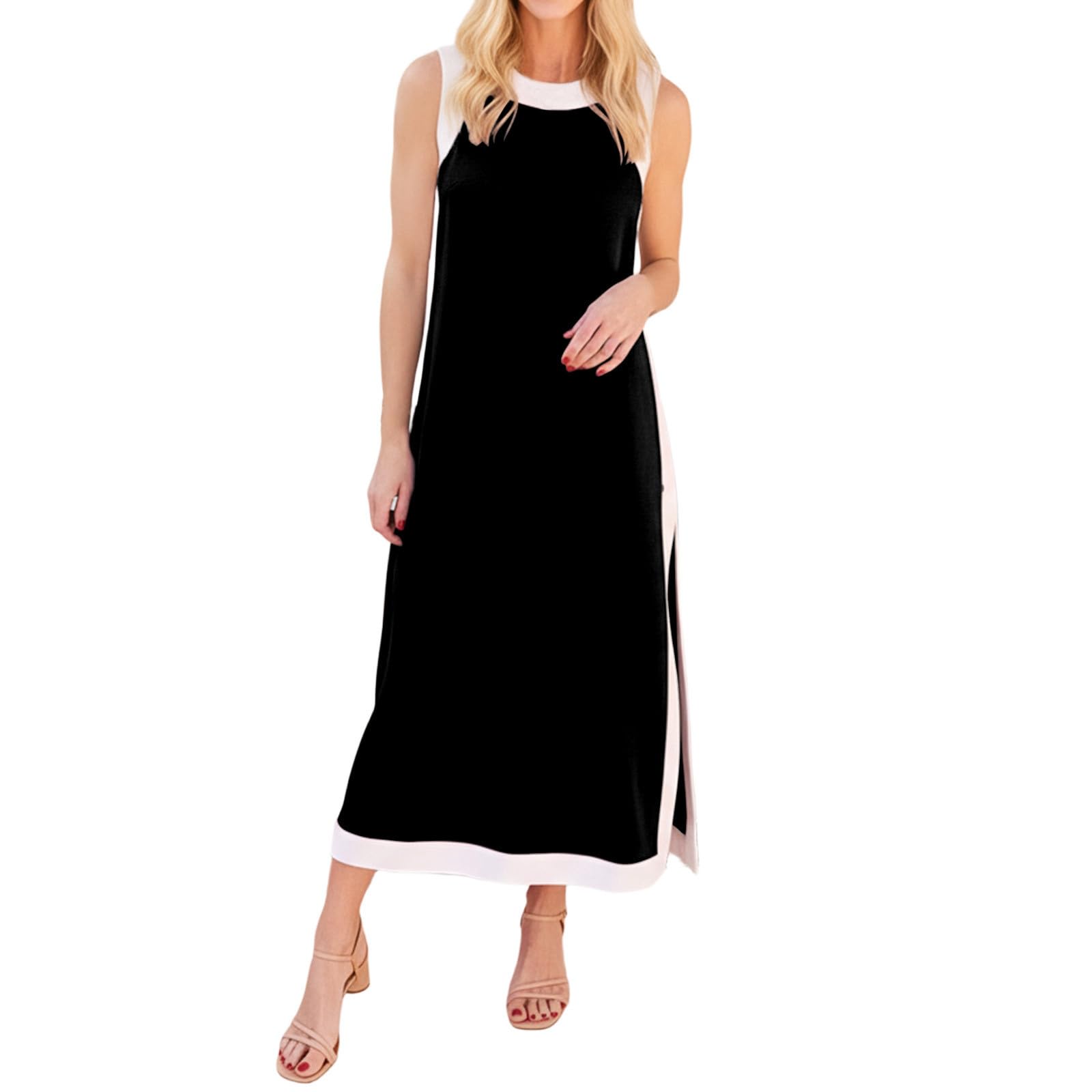 Combinaison d'été en lin pour femme, 2 pièces, col rond, débardeur et pantalon large avec poches, tenue de loisirs en coton, tenue respirante pour plage, voyage, bureau