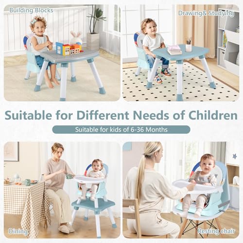 Image of INFANS 8 in 1 Baby High Chair, Convertible Highchair for Babies and Toddlers, Infant Dining Booster Seat, Building Block Table, Kids Stool Table Chair Set with Removable Tray