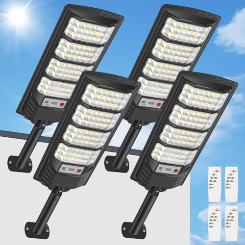 PEAKRO 600W Lampadaires solaires extérieurs, Projecteur LED solaire 6500K, IP66 étanche eclairage solaire avec détecteur de mouvement et télécommande,...