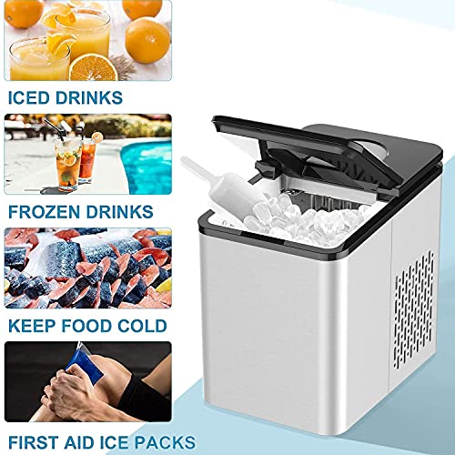 Soopyk Counter Top Ice Maker Machine With Self-Cleaning | 27 Lbs In 24 Hrs | 9 Ice Cubes Per 5-7 Mins | Portable Ice Maker Cube | Compact Automatic Ice Maker | Ice Scoop And Basket, Stainless Steel #TOP6