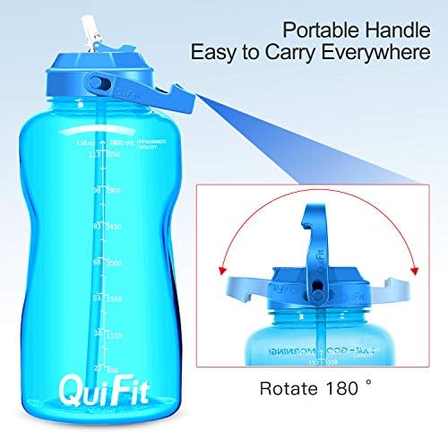 QuiFit Half Gallon Water Bottle - with Straw & Time Marker BPA Free 64 oz Large Motivational Water Jug Leak-Proof Durable for Fitness Outdoor Enthusiasts(Light Blue,64 oz) — view 4