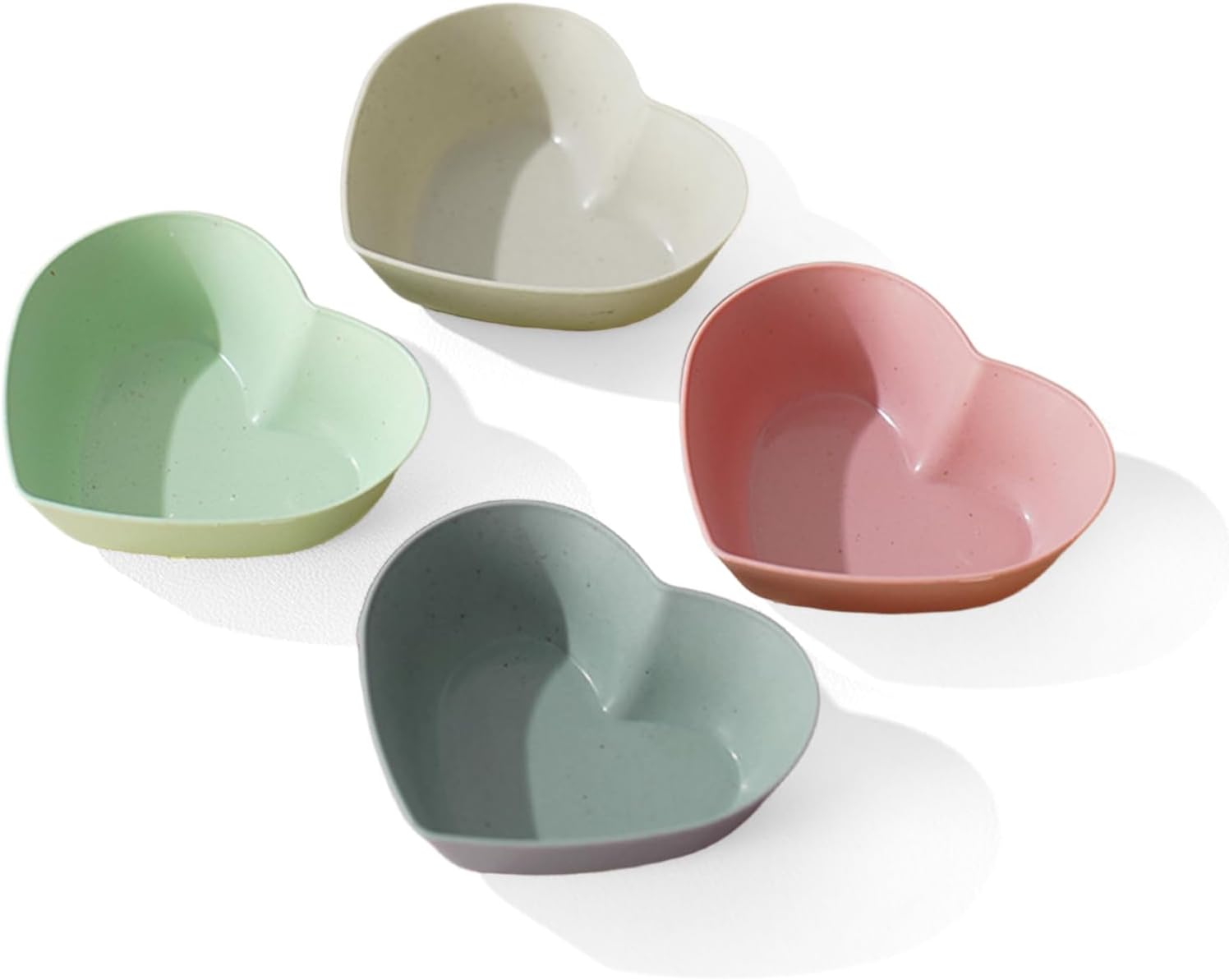 4 Pack Small Plastic Soy Sauce Dish, 1.5 oz Mini Assorted Color Heart Shaped Serving Dipping Bowls, Multicolor Seasoning Sushi Appetizer Condiment Plates for Home Kitchen Restaurant
