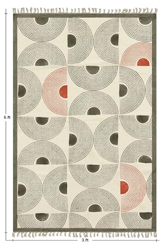 Tapis de chambre en coton tissé main vert et orange haute densité