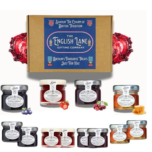 Jam Selection Box: 3X Strawberry Jam Miniature 28g, 3X Blackcurrant Jam Miniature 28g, 3X Morello Cherry Preserve Miniature 28g, 3X Pure Clear Honey Miniature 28g - Delightful Assortment of Spreads