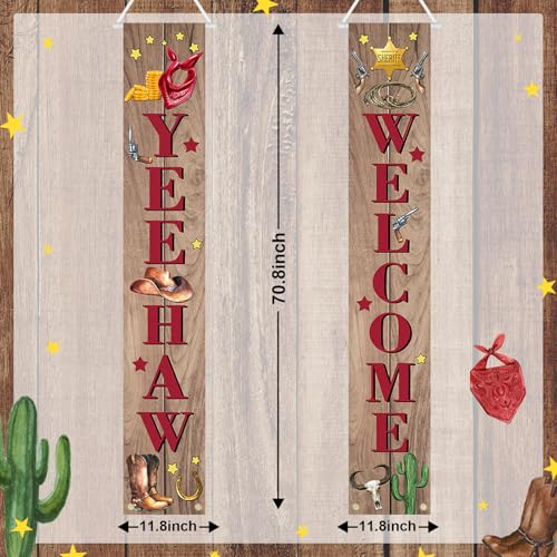 Image of Avezano Wild West Cowboy Banner Yee Haw Welcome Porch Signs Western Cowboy party decorations for Birthday Baby Shower Indoor Outdoor