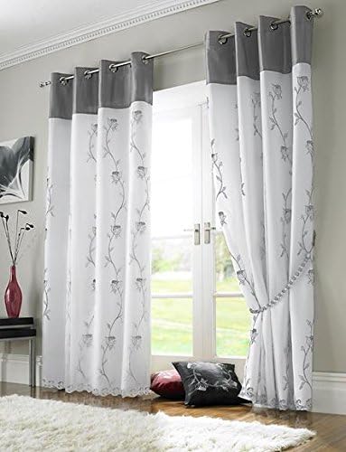 Tahiti Lined Organza Voile Embroidered Eyelet Curtains Silver (56-Inch x 54-Inch), W 8.4" x L 8.7" (1 Panels)