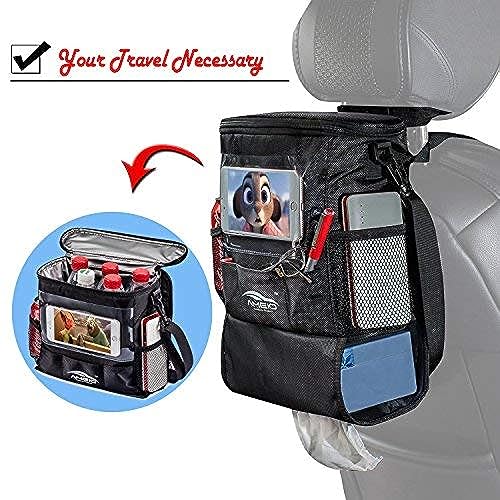 AMEIQ Seat Back Organizer for Car, Cooler with Phone iPad and Tissue Holder, Backseat Watertight Insulated Lunch Bag, Travel Picnic Storage Container (Ordinary-Oval)