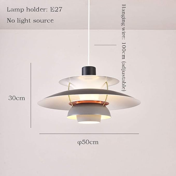 Quevia-Eletro Led-hanglamp, Scandinavische hanglamp, designer kroonluchter met grijs kleurverloop, aluminium hanglampen, in hoogte verstelbaar, restaurant, woonkamer, café, plafond hanglamp, E27, diameter 50 cm photo 3