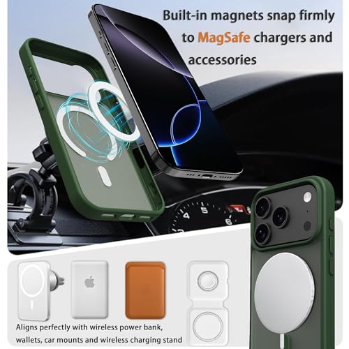Image of Magnetic for iPhone 17 Pro Phone Case, [Compatible with MagSafe], Screen Protector X1, [Military Grade Drop Protection],Matte Finish,Slim,Shockproof,Protective (Green, iPhone 17 Pro)