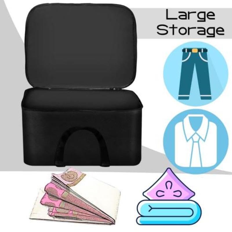 QUAIL Moisture Proof Multi-Purpose Blanket Storage Bag, Clothing Storage Organizer, Toy Storage, Stationery Paper Storage Bag with Zipper & Strong Handle (Black, Pack of 3) 2