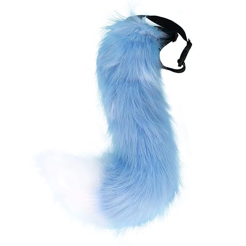 JUNBOON Faux Fur Tail for Cosplay Halloween Party Costume - Blue White