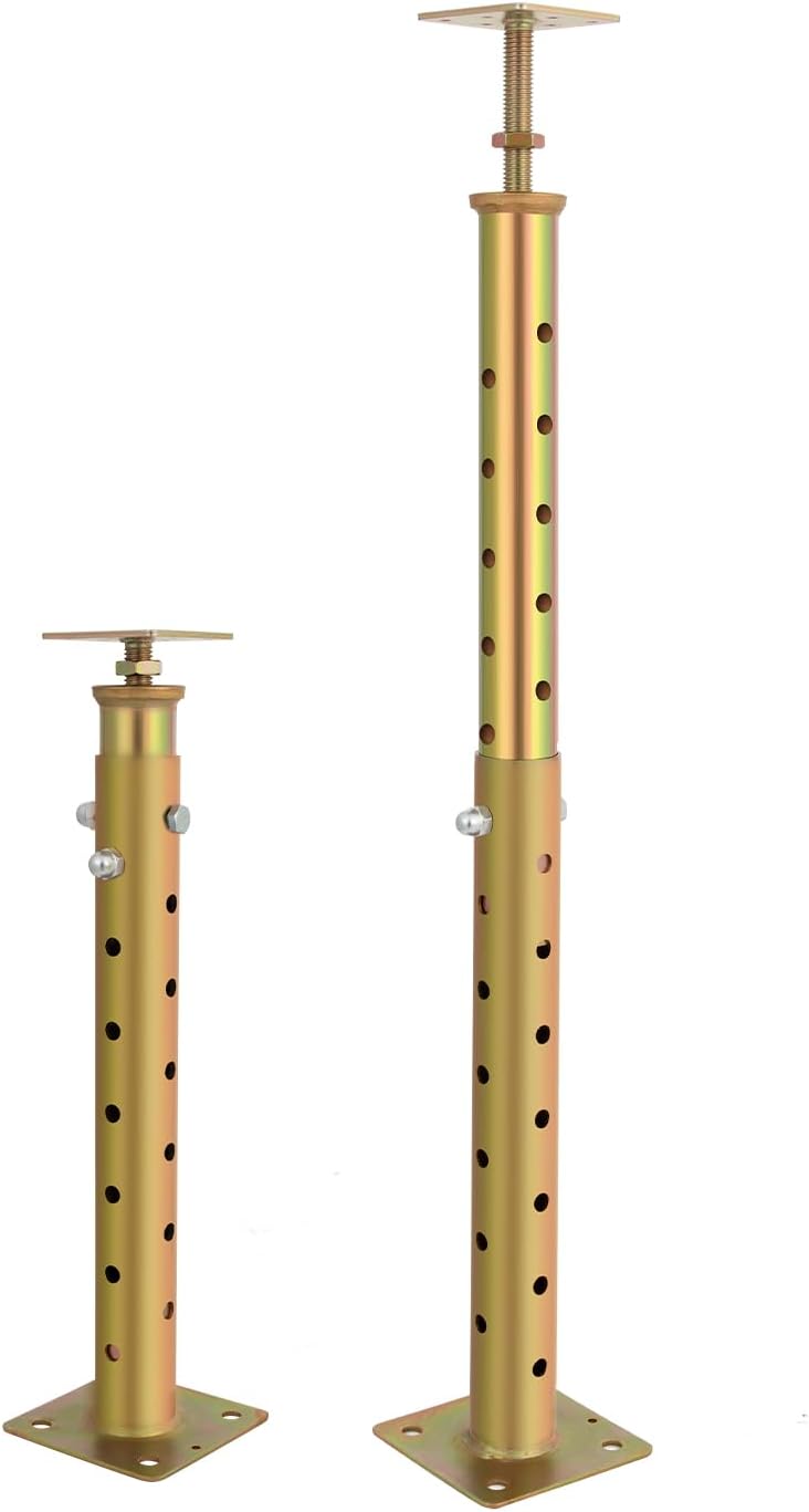 2 Pcs Adjustable Basement Floor Jack, 18"-36” (1'5"-3') Height Range, Floor Joist Screw Jack for Temporary Support Or Leveling, Heavy Duty House Floor Jack Height Capacity 5570lbs (2 Gold Jacks)