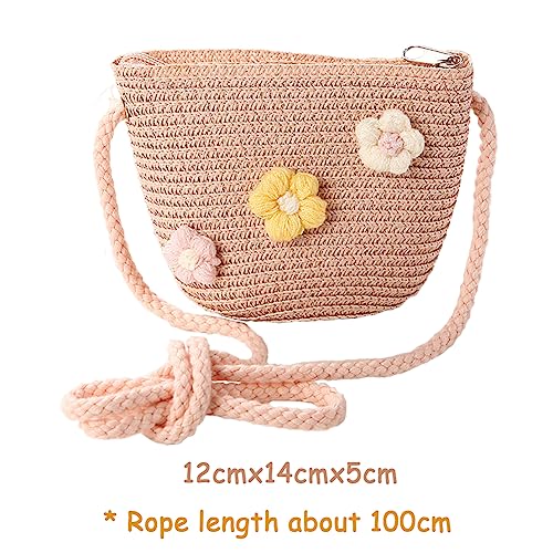 JAHEMU Mädchentaschen Blumen Stroh Tasche mit Reißverschluss Strohtasche Crossbody bag Stroh Umhängetasche für den Urlaub Reise Outdoor Aktivitäten