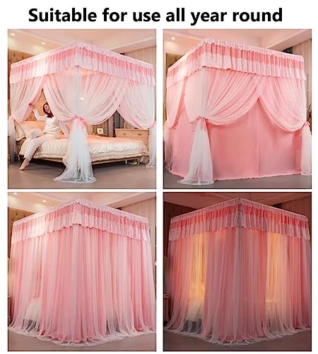 Moustiquaire de lit de luxe avec baldaquin en dentelle rose 180cm