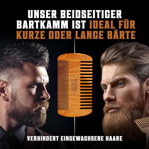 Viking Revolution - Bartkamm & Bartbürste Set Für Männer - Natürliche Bart bürste Wildschweinborsten & Dual-action-birnenholzkamm Mit Samt-reiseetui - Geschenke Für Männer