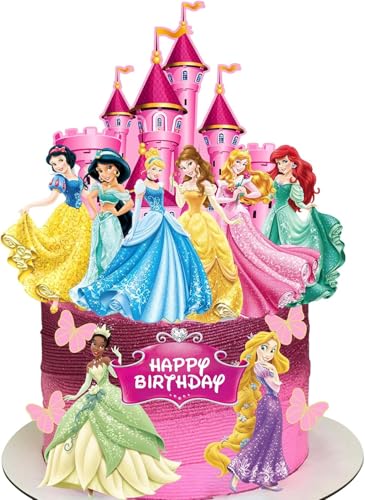 Randomgo 14 Pièces Decoration Gateau Anniversaire Princesse Fille, Joyeux Anniversaire Decoration Gateau Princesse, Cake Topper pour Fournitures de Fête...