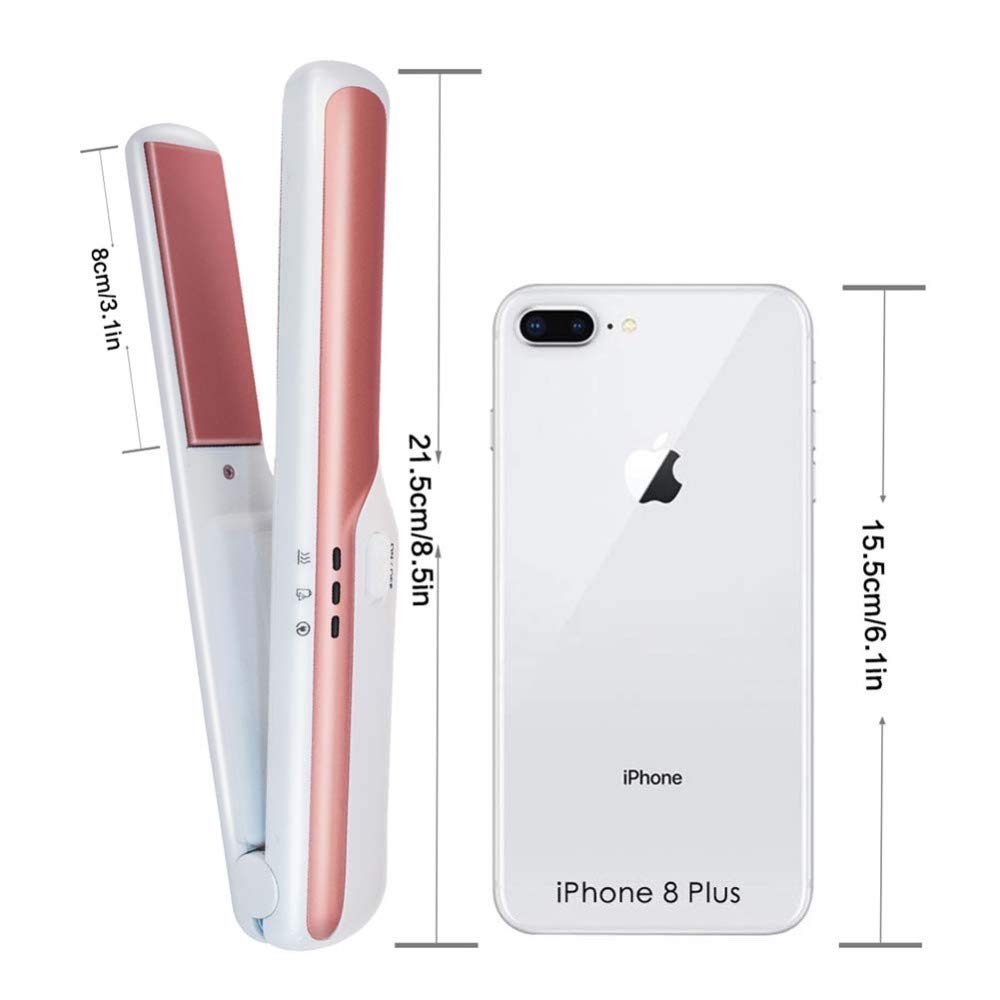 Piastra per Capelli Mini Arricciacapelli Lron: Ferro per Capelli in Ceramica 2 in 1 Tenaglie per Arricciacapelli in Ferro Piatto Ricaricabile USB Doppia Tensione Temperatura Regolabile,Pink