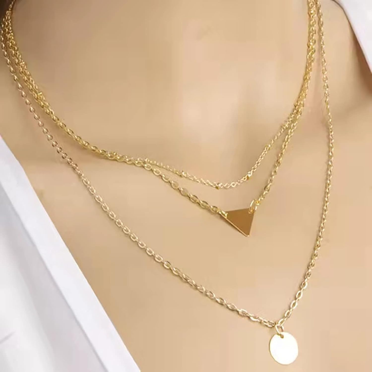 Bohemian Layered Triangle Disc Choker Necklace Vintage Coin Pendant Necklace Coin Chain Necklace Gold Multi Layering Necklace Jewelry for Women - Image 2