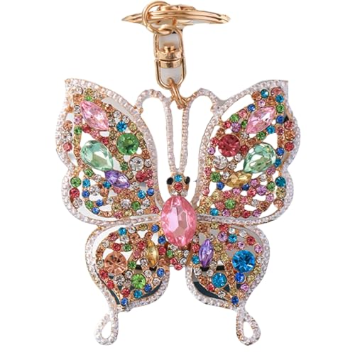 Psdndeww Llavero con forma de mariposa de cristal con diamantes de imitación brillantes, para decoración de bolsa, colorido, como se muestra en la imagen, De colores, as show