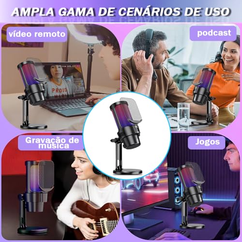 Microfone, Microfone de Mesa, Microfone Jogos, Microfone RGB Condensador, Microfone USB, Microfone d