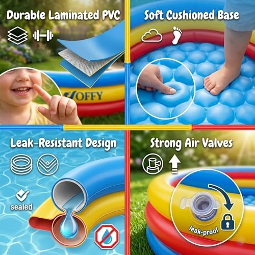 Image of Inflatable Baby Swimming Pool 3 Ft, Rainbow Kids Splash Pool with Laminated Durable PVC, Toddler Pool for 4-5 Year Kids, Backyard Garden Indoor Outdoor Summer Water Play (No Air Pump Included)