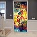 A.Monamour Adesivo Porta Autoadesiva Grunge retrò Colorato Dipinto Note Musicali Modello Astratto Vinile PVC Adesivi per Porte Interne 3D Pellicola Adesiva Poster Sticker Murale Decorazione da Parete