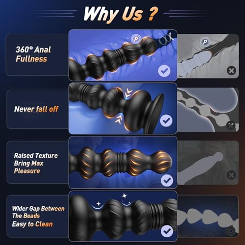 Image of Thrusting Anal Beads Prostate Massager, BEISAR Anal Vibrator Anal Toys Butt Plug 10 Vibrating Thrusting Anal Plug Male Sex Toys for Men Women Adult Toys Gradual Bead Anal Trainer App S&M Whips