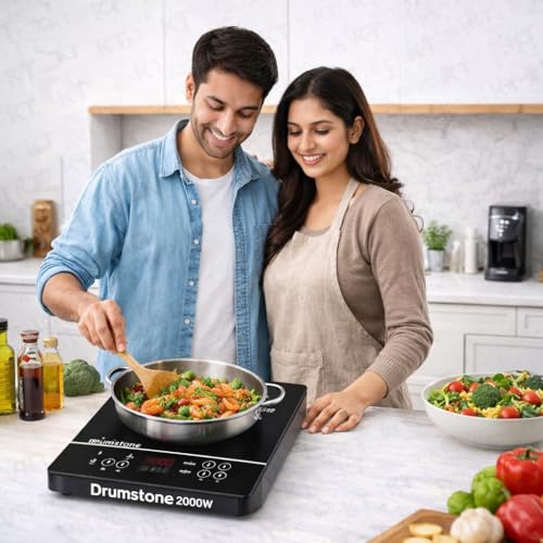 Image of DRUMSTONE 2000W Induction Cooktop | Fast Heating Electric Stove | Energy Efficient Touch Control | Portable Cooktop with Auto Shut-Off & Safety Lock for Home Kitchen Travel ( 5 Years Warranty )