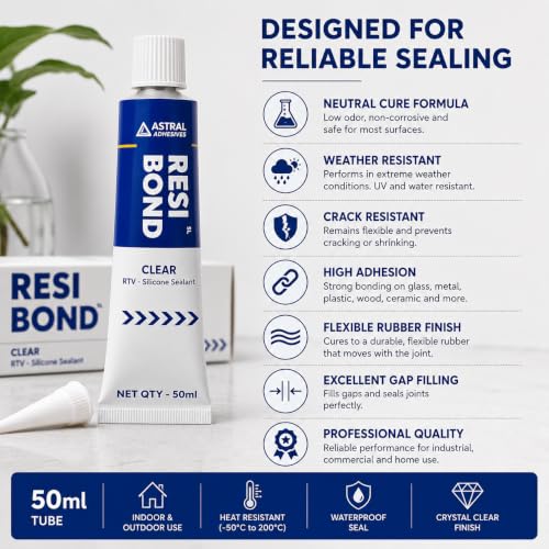 Image of GREENARTZ 4pcs x 50ml Resi-Bond Silicone Waterproof multipurpose sealant creates protective seal ideal for metal, glass, rubber, tile,used indoors and outdoors, aquarium safe(fresh and salt water)