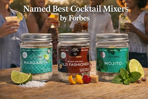 Liquid Zero Zero Sugar Cocktail Drink Mix Trio: Margarita, Mojito, Old Fashioned (2-serving jars with straw lids, 6 total servings)