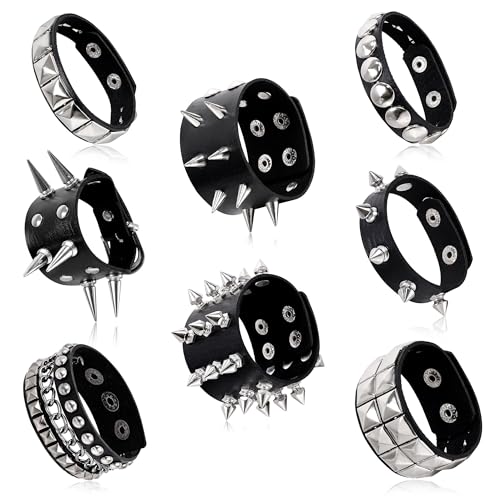 Pulseras de cuero con pinchos negro punk ajustables para hombre y mujer miniatura 1