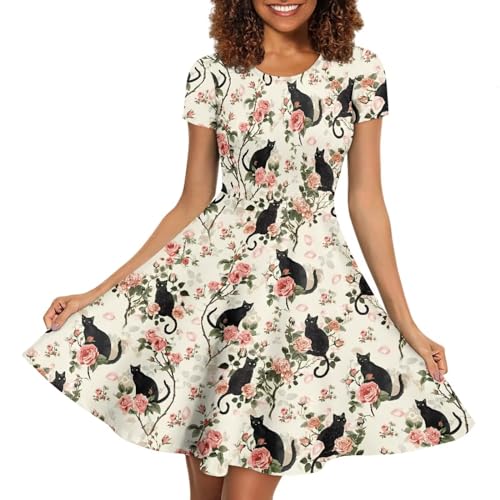 Image of AFPANQZ Womens Casual Summer Lightweight Vintage Dress Short Sleeve Midi Dress Knee-Long Luxury Formal Dress