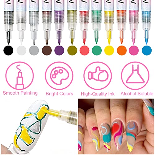Foto von Owelth 12 Farben 3D Nagellack Stift Set, Nagelkunststift DIY Linie Nagelkunst Graffiti, Nagelspitze Nail Art Beauty Schmücken Maniküre Werkzeuge, Nagellackstifte Nageldesign für Halloween, Weihnachten