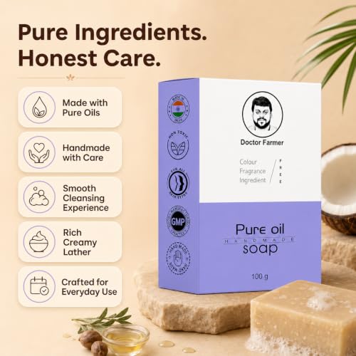 Image of Doctor Farmer Coconut Pure Oil Handmade Bath Soap Pack of 4| Coconut & Palm | Gentle Cleansing Moisturizing Daily Bath Bar for Soft & Healthy-Looking Skin | Chemical-Free Soap for Men & Women