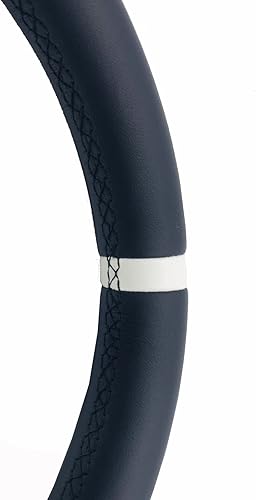 Miniatura 6 de Volante de carreras de rayas blancas de 13 pulgadas12.992 in de cuero genuino y marco de aluminio, volante inferior plano de 6 pernos para