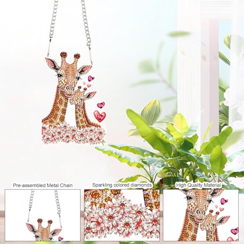 Image of AiYuanzsh DIY Acrylic Diamond Painting Hanging Kits, Love Giraffes Special Shape Diamond Rhinestone Round Diamond Art Hanging, Window Decorations Home Garden Wall Hangings Valentine's Day Gifts