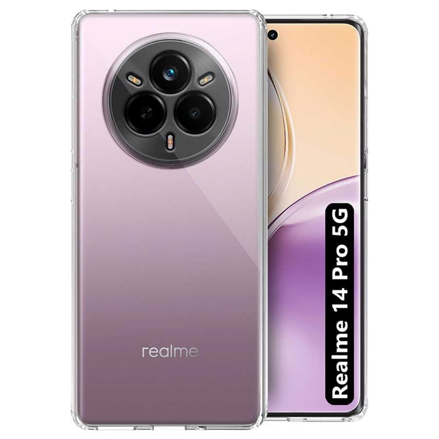 Image of Fashionury Crystal Clear Case for Realme 14 Pro 5G | Yellowing Resistance | Transparent TPU Silicone | Raised Camera Lips | Slim Transparent Cover