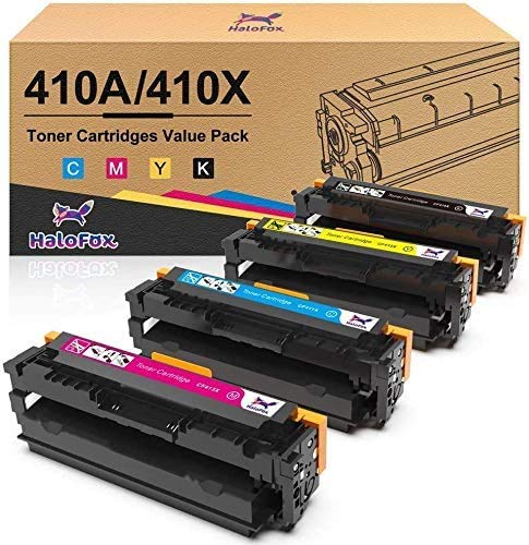 Halofox Compatible Toner Cartridge Replacement for HP 410A CF410A CF411A CF412A CF413A for HP Laserjet Pro M477fnw M477fdn M452dw M477 M452 (Black Cyan Yellow Magenta, 4-Pack)