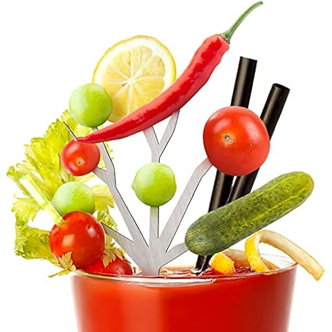 4 Packs Tree Branch Gourmet Cocktail Pick Stainless Steel Bloody Mary and Cocktail Garnishes Silver Bloody Mary Tree Skewer Sticks Gift Cocktail Tree Holder for Drinks Fruit Appetizer (Bright Style) Cover