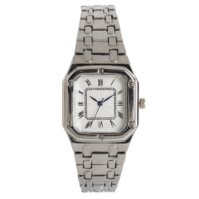Image of Haute Sauce Women's The Torque Square Watch | Metallic Silver Stainless Steel Strap | Metallic Silver Dial | One-Size | Foldover Closure | Quartz | Analogue | Wrist Belt Watch for Female and Girls