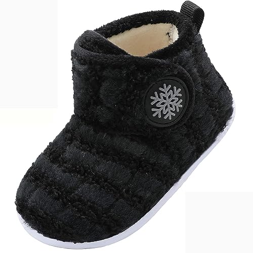 JOINFREE Kids Furry Slippers Socks Warm Boots for Baby Boys Girls with Non-Slip EVA Sole House Shoes Black Stripe 7.5-8 Toddler by JOINFREE - Used condition - Image 6